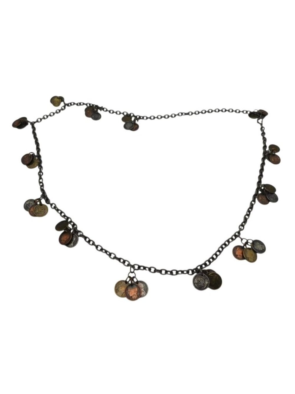 Vintage French Centime Charm Chain Belt Multi-Tone Metal Lobster Clasp 44"